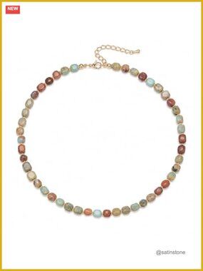 Natural Jasper Beaded Choker Necklace Adjustable Boho Gift for Her